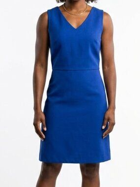 LOFT Electric Cobalt Blue V-Neck A-Line Structured Minimalist Work Dress 14